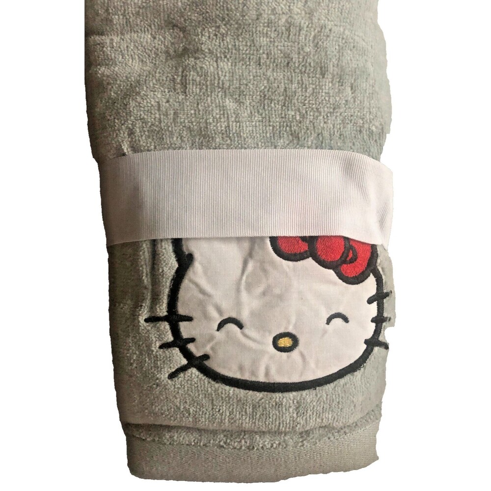 Sanrio Hello Kitty Hand Towels Applique Embroidered Bathroom Kids Gray Set of 2